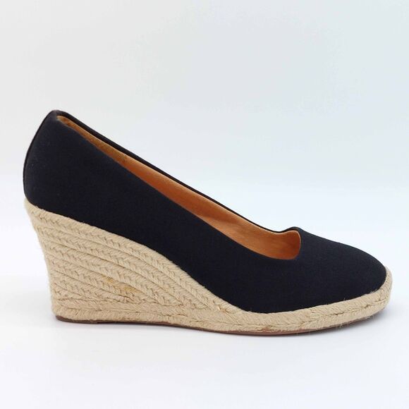 J.Crew Black Canvas Espadrille Wedge Heels Size 7.5 - Picture 1 of 10